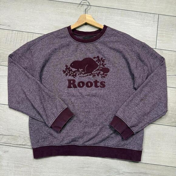 Roots Canada Maroon Beaver Logo Crewneck Sweatshirt Heather Burgundy Size M Wmns - Picture 1 of 8